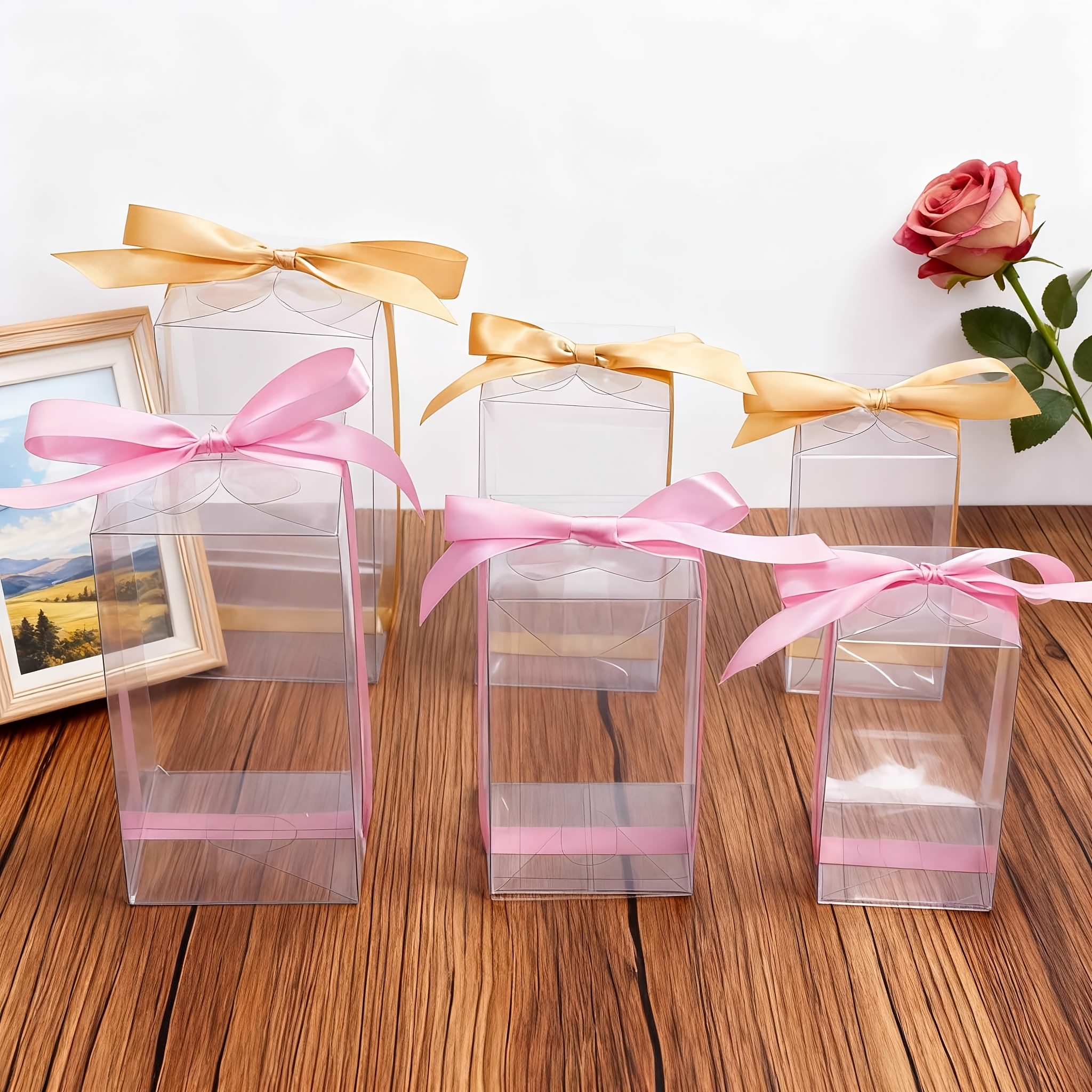 Transparent Gift Box with Champagne Pink Bow